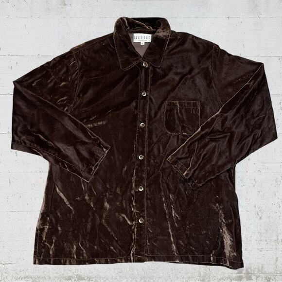 David Dart Tops - VTG David Dart Crushed Velvet Chocolate Brown Long Sleeve Button Down XL